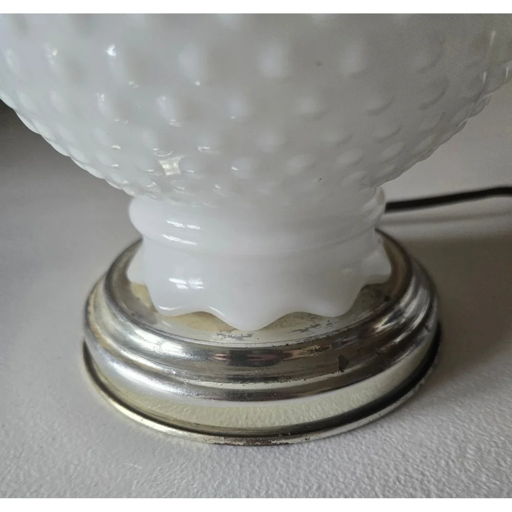 Vintage Hobnail‎ Milk Glass Electric Hurricane Lamp White Glass Brass Accent